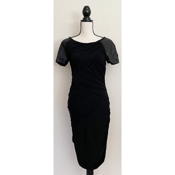 Elizabeth & James Monica Ruched Black Leather Sleeve Dress - Picture 5 of 8